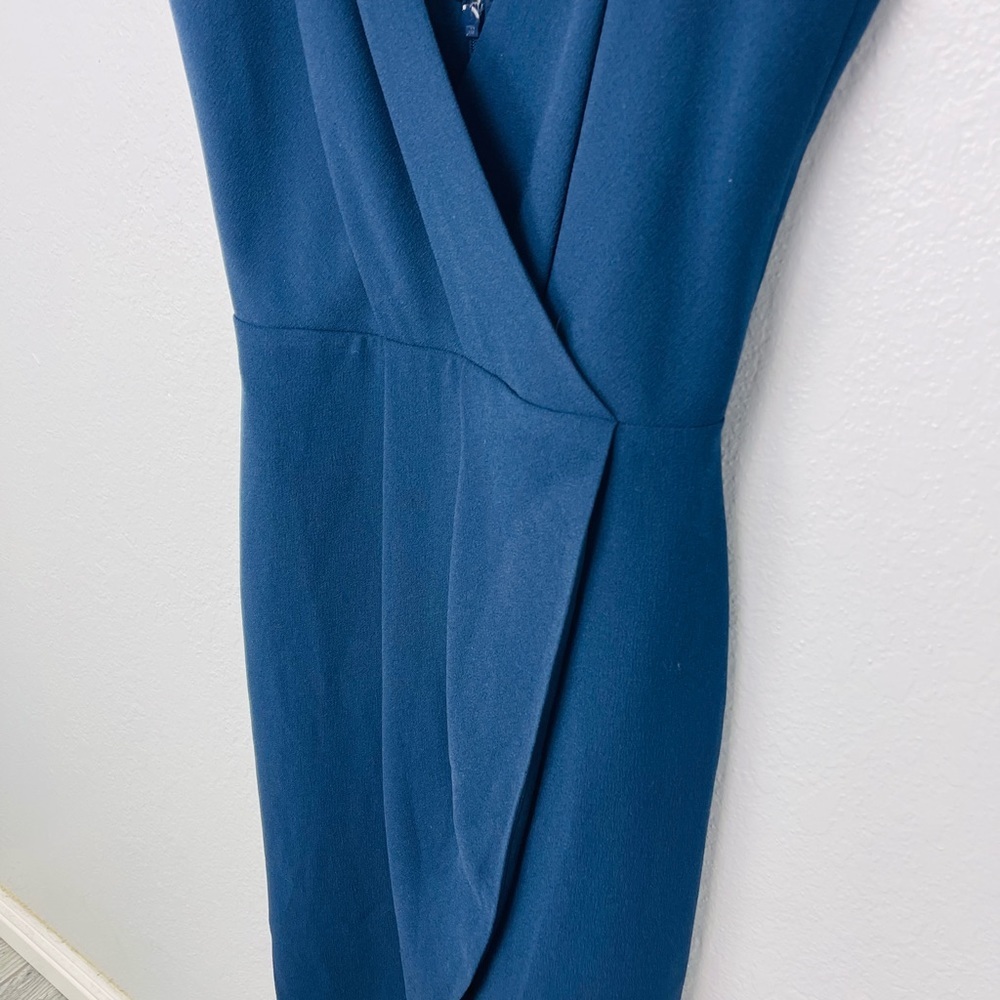 Dress the Population Navy Blue faux wrap Asymmetrical pleated dress - Picture 7 of 8